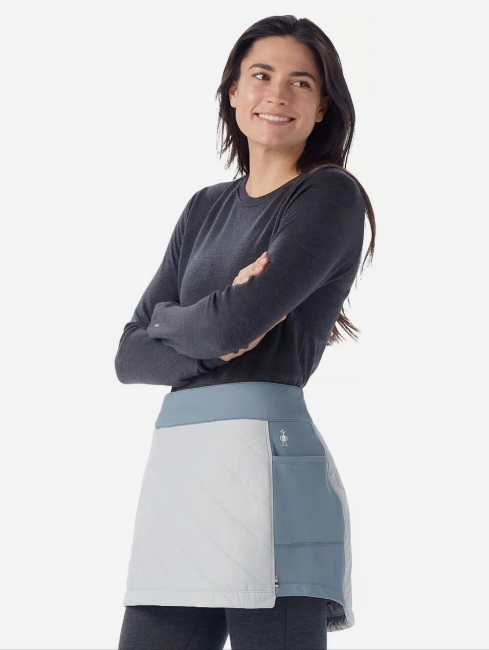 NWT Smartwool Quilted Black Mini Skirt. Storm Grey. Merino Wool Blend. Size L.